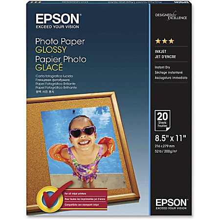Epson® Glossy Photo Paper, Letter Size (8 1/2 x 11), Pack Of 20 Sheets